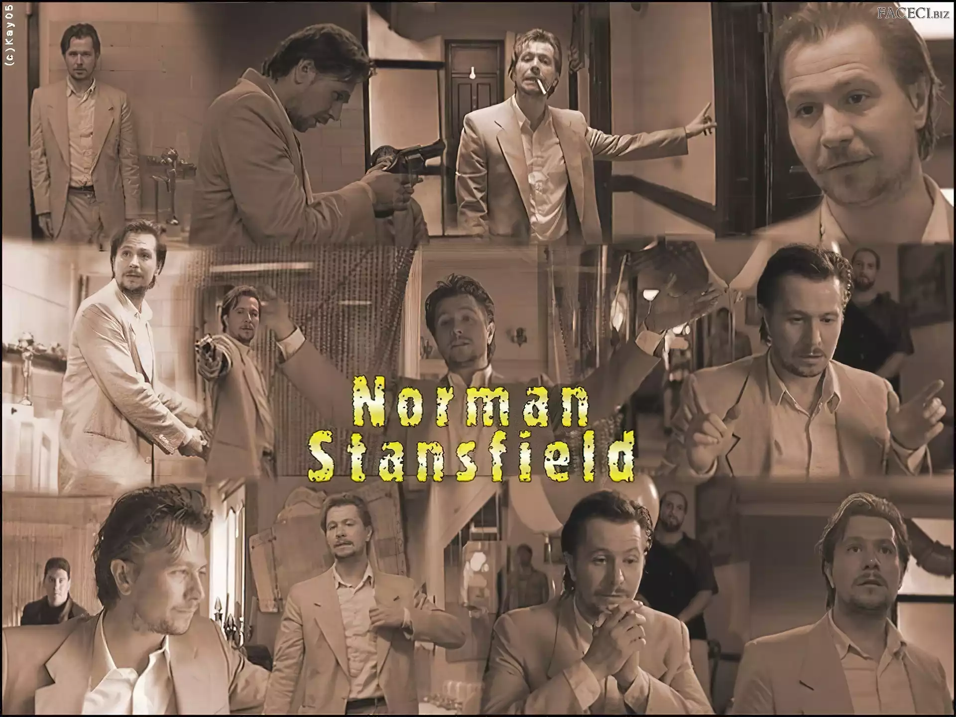 pistolet, Gary Oldman, jasny garnitur